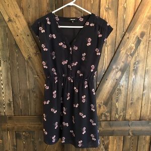 Madewell Navy Purple Floral Print Trapeze Dress